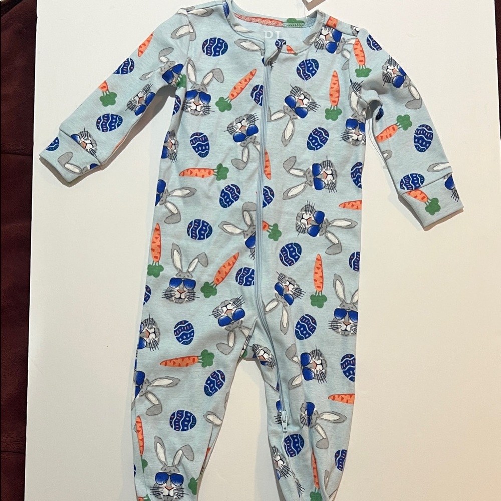 Place Light Blue Bunny & Carrot Zipper Footie